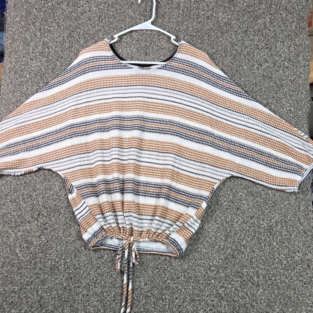 Lavish Knit Top Womens XL Orange Black Stripe Dolman Sleeve Drawstring Hem